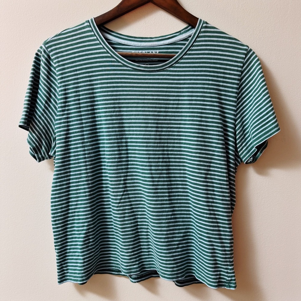 Everlane Green Striped Short Sleeve Tee